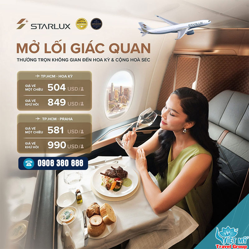 STARLUX Airlines ưu đãi vé từ TP Hồ Chí Minh đi Hoa Kỳ và Praha