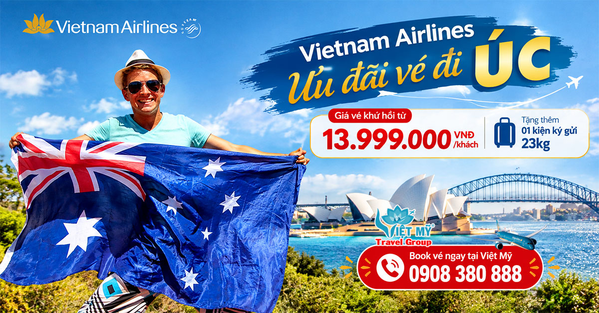 Vé đi Úc Vietnam Airlines từ 13tr999k/khứ hồi & tặng thêm 23kg hành lý