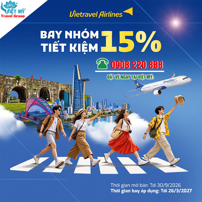 Lập kèo bay chung, giảm 15% giá vé Vietravel Airlines