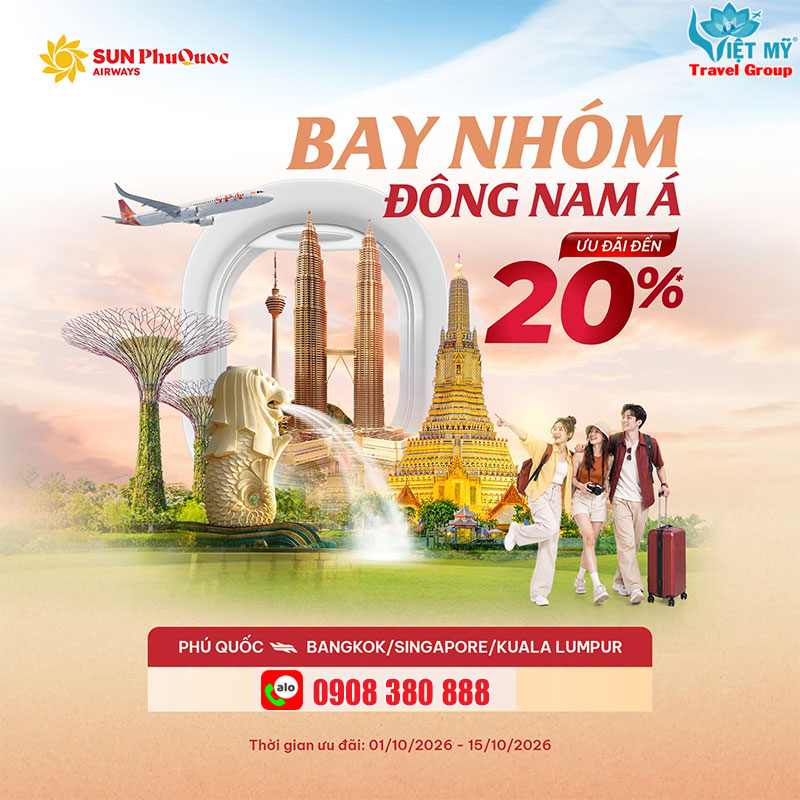 Cùng hội vi vu Đông Nam Á - săn ưu đãi đến 20% vé Sun PhuQuoc Airways