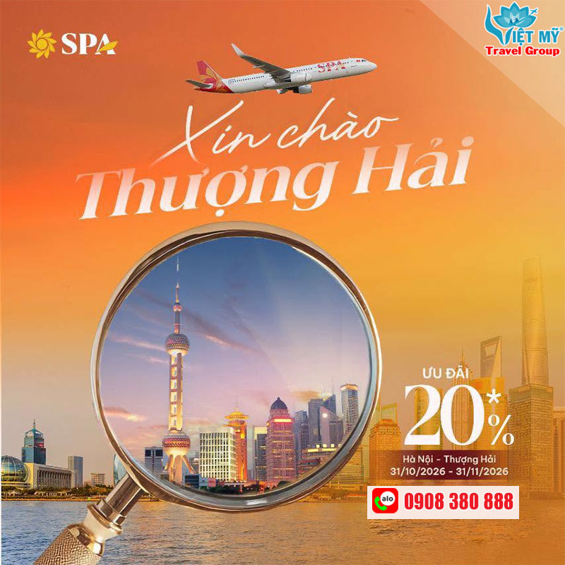 Ưu đãi 20% vé Hà Nội - Thượng Hải cùng Sun PhuQuoc Airways