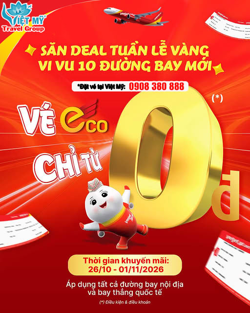Vietjet khuyến mãi Tuần lễ vàng từ 26/10 đến 01/11/2026